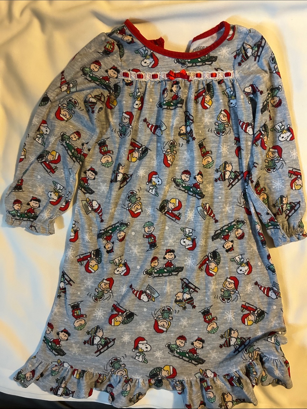 Peanuts Snoopy Girls' Grey Holiday Peanuts Print Pajama Nightgown, Size 4T
